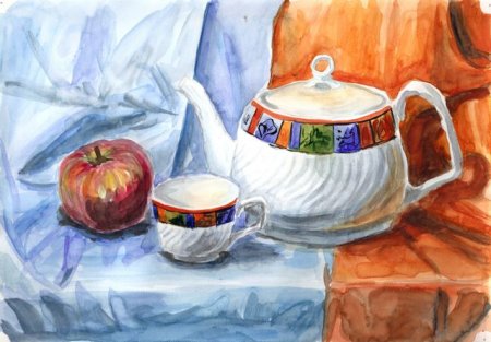 Белый чайник акварелью