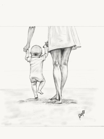 Мама с ребенком рисунок карандашом