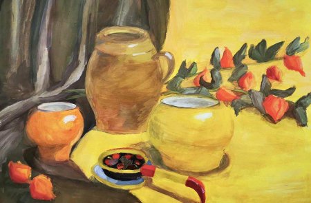 Сельский натюрморт гуашью