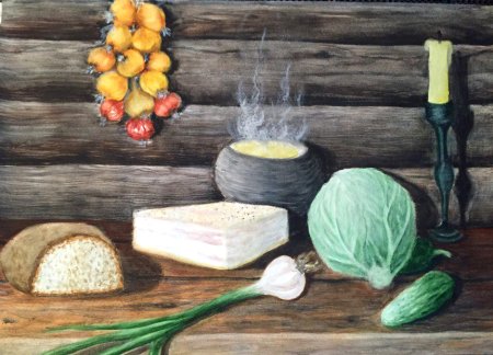 Деревенский натюрморт акварелью