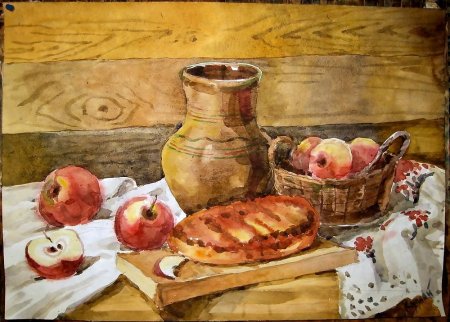 Деревенский натюрморт гуашью