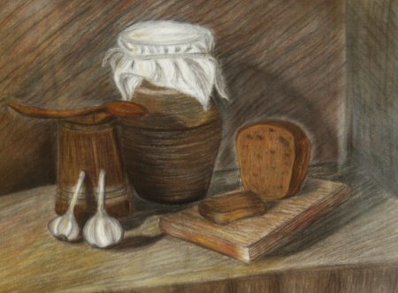 Сельский натюрморт гуашью