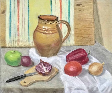 Андрияка натюрморт с молоком и хлебом