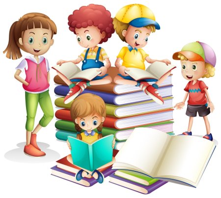 Дети с книжками на прозрачном фоне