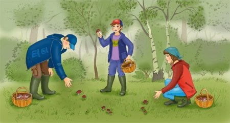 Грибник ребенок в лесу