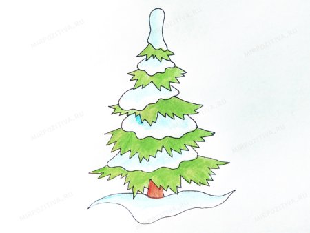 Елка в снегу рисунок легкий