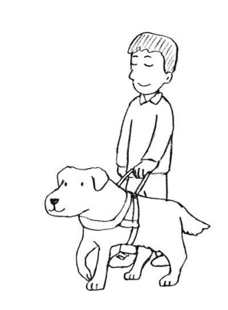 Слепой человек с тростью и собакой