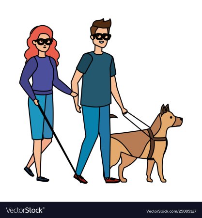 Мультяшная женщина с собакой поводырем