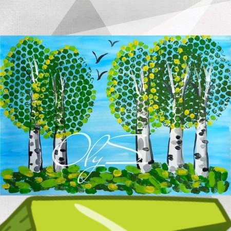 Рисование берёзы нетрадиционным способом