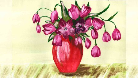 Ваза с цветами гуашью для детей