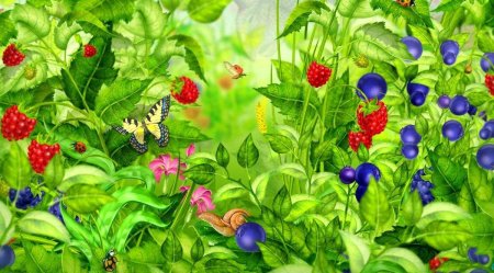 Фон детская природа с земляникой