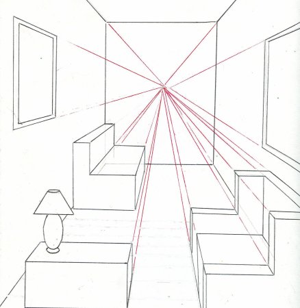 Перспектива в интерьере фронтальная снизу