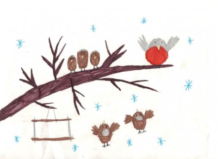 Рисование птицы на ветке