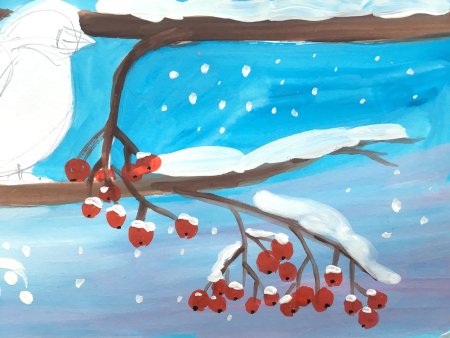 Снегирь на ветке рябины рисунок