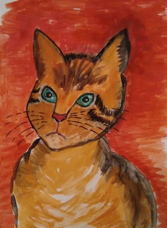 Портрет кота красками для детей