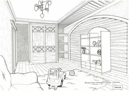 Эскиз интерьера детской комнаты