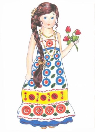 Девица в народном костюме для раскрашивания
