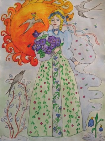 Рисование девушка Весна