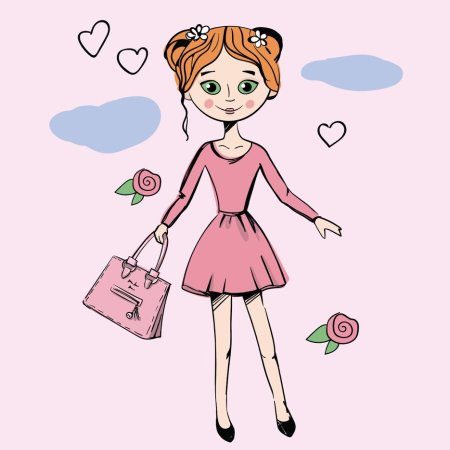 Девушка с сумочкой иллюстрация