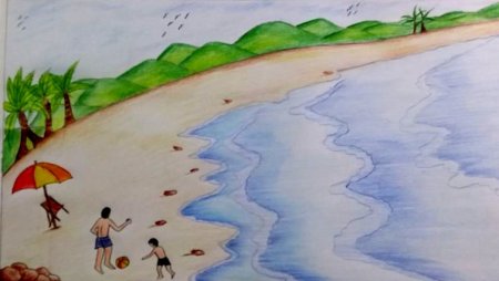 Детские рисунки моря карандашом