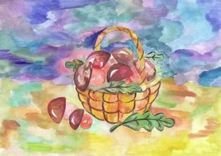 Рисование корзинка с грибами