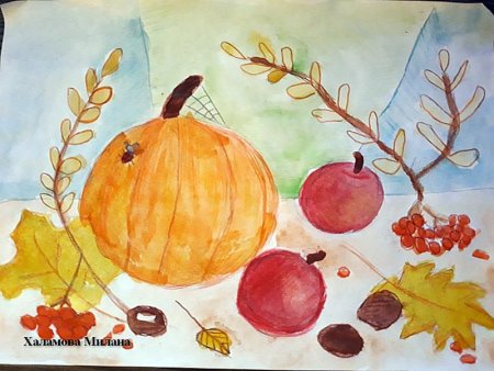 Корзина с грибами рисунок