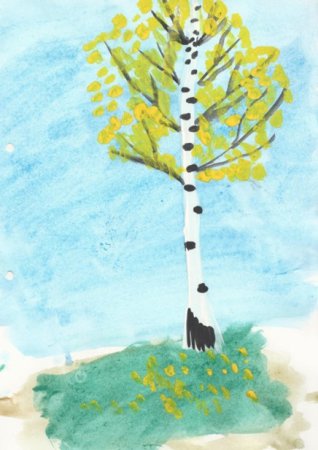 Рисование осенней березы