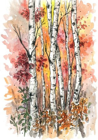 Рисование березы осенью