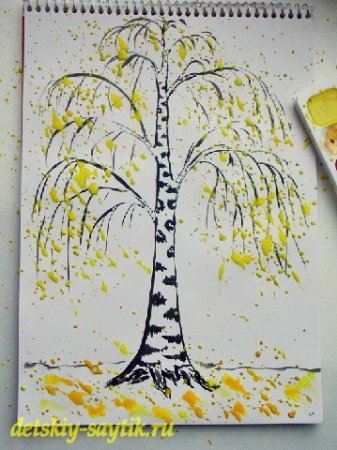 Берёзовая роща осенью рисование