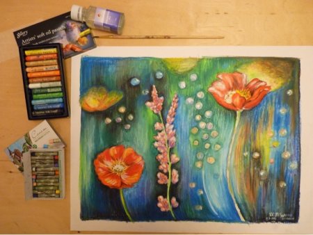 Декоративный пейзаж 6 класс из масляной пастели