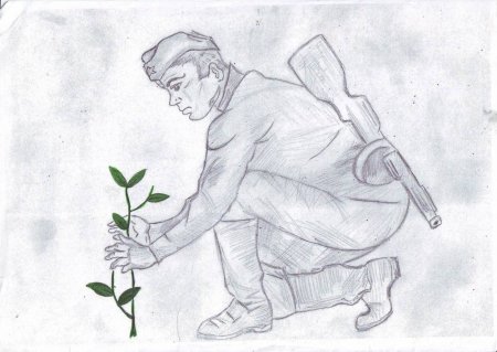 Солдат с цветами рисунок