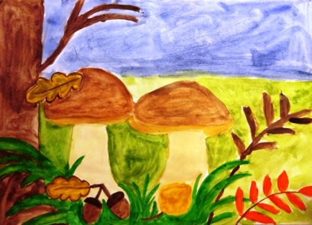 Рисование корзина с грибами