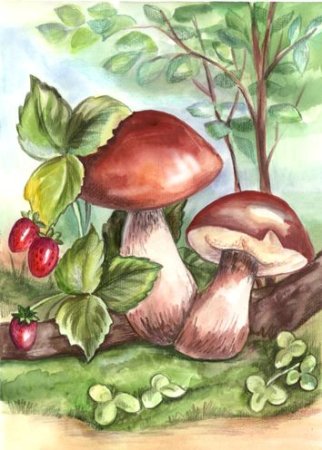 Рисование корзина с грибами