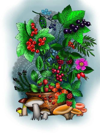 Рисование корзина с грибами