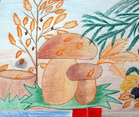 Ягоды в лукошке в лесу живопись