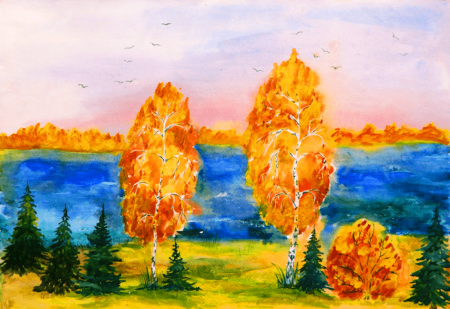 Рисование осеннего пейзажа