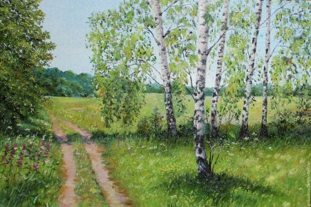 Берёзовая роща и поле картины