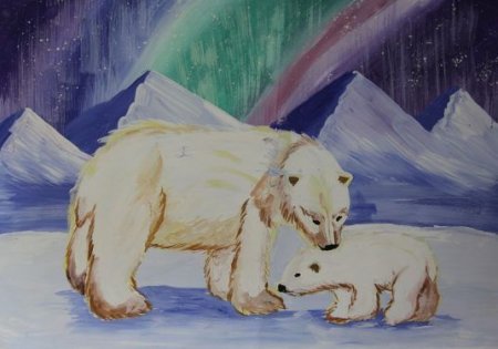 Рисование «белый медведь и Северное сияние» Лыкова
