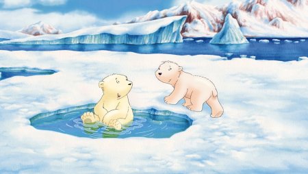 Рисование белый медведь и Северное сияние