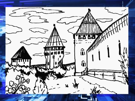 Новгородский Детинец Великий Новгород акварелью