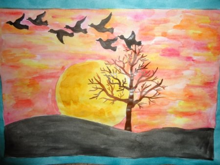 Рисование улетают птицы