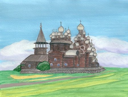 Деревянный храм рисунок карандашом