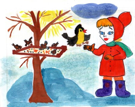 Рисунок на тему Покормите птиц зимой
