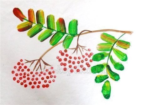 Рисование ватными палочками Рябинка