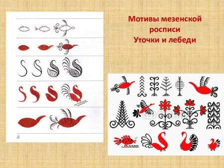 Мезенская роспись элементы лебедь