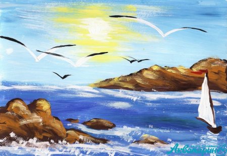 Правополушарное рисование море Парус