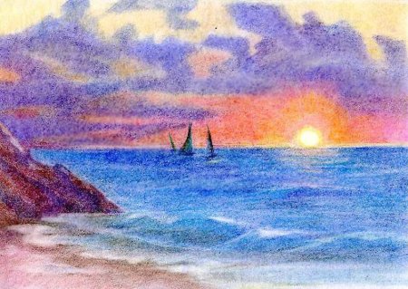 Море цветными карандашами