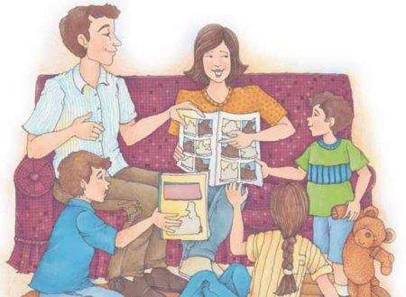Родители читают детям рисунок