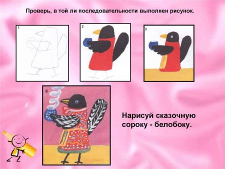 Сорока белобока поэтапное рисование