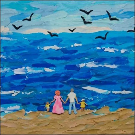 Пейзаж пляжа акварелью